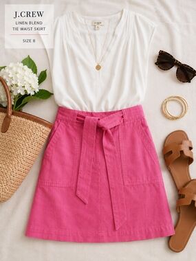 J.Crew Pink Linen Blend Tie Waist Mini Skirt Size 8